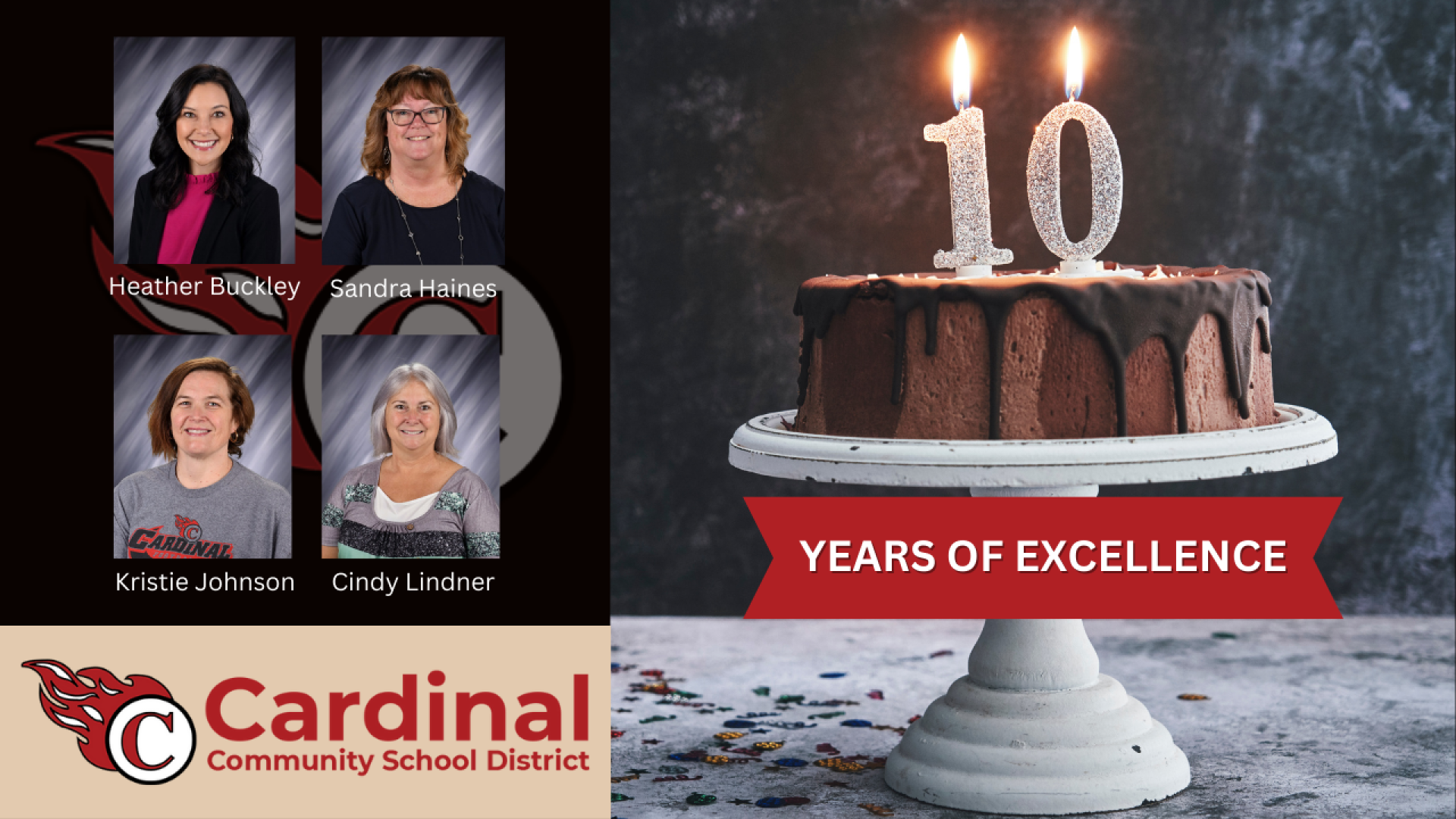 10 Years of Excellence. Heather Buckley, SAndra Haines, Kristie Johnson, Cindy Lindner. Cardinal Community School District.