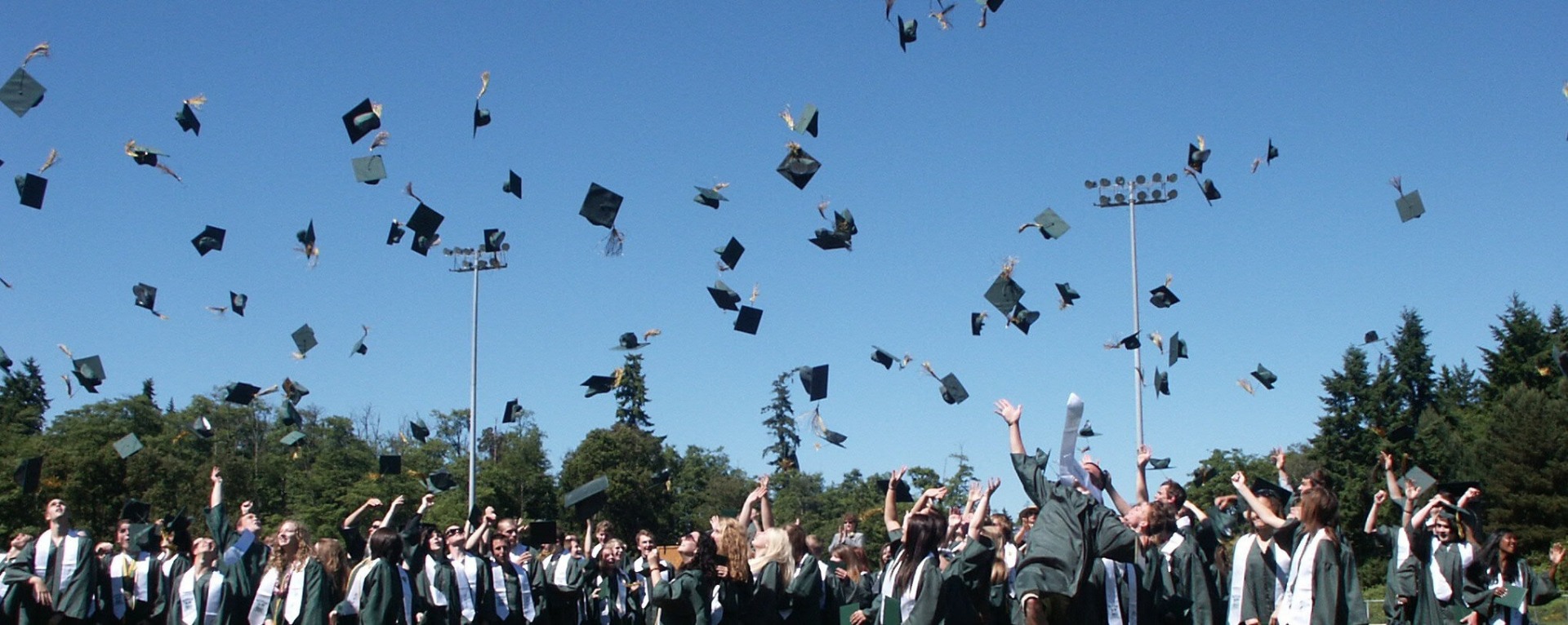 Graduation Caps being thrown into the air